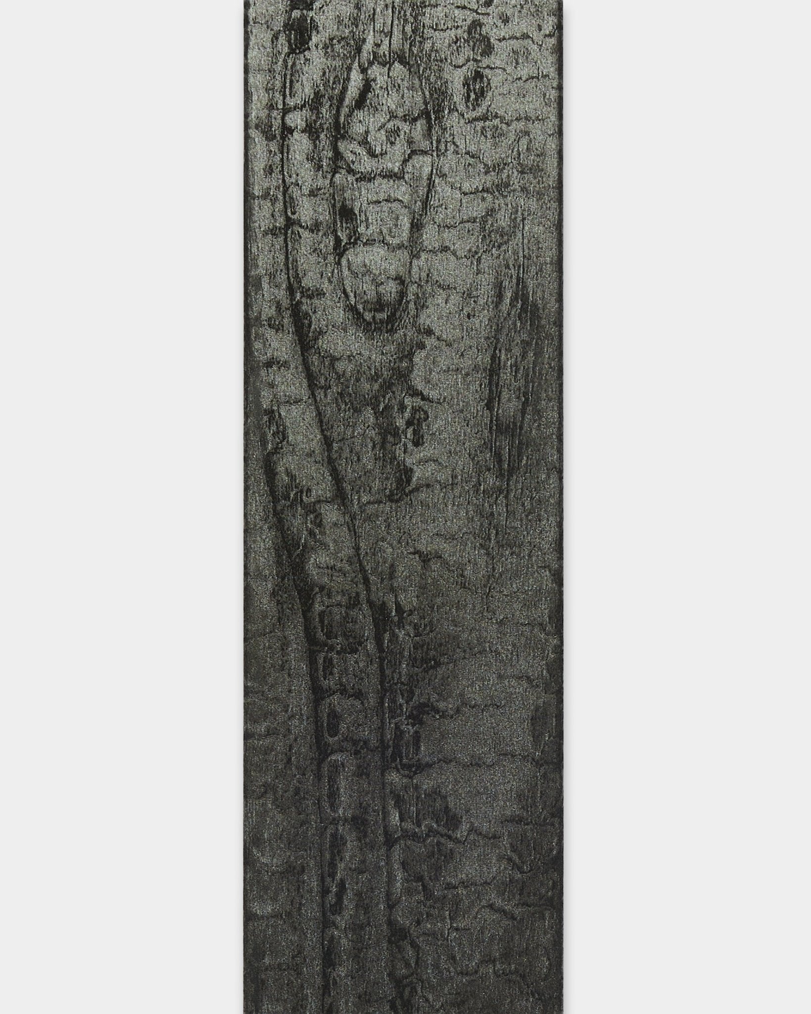 Nærbilde av WoodUpp Akupanel-tilbehør i Lamella Charcoal, 240 cm lengde, som viser detaljert trestruktur for kantavslutning eller utskifting av spiler.